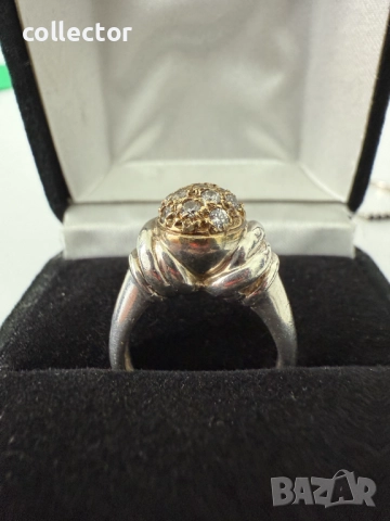 Дизайнерски сребърен пръстен с злато и сваровски. №7635, снимка 6 - Пръстени - 52502163