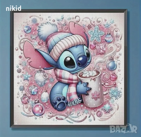 Зимен Стич stitch детски 5D гоблен диамантен картина мозайка за направа по схема с камъчета