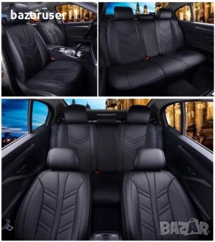 К-т Черна Кожена Тапицерия(Калъфи за Седалки) Подходящ за всички автомобили, снимка 2 - Аксесоари и консумативи - 33229115
