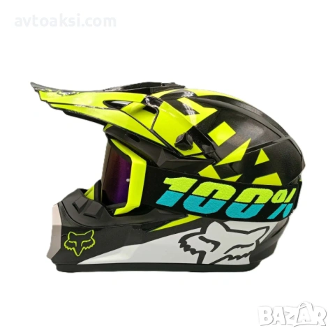 Каска Крос Мотор/Скутер/Бъги/Вело/АТВ FOX с Очила 100%