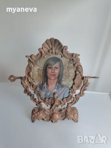 Бронзово , настолно огледало в стил Art Nouveau с релеф на херувими ., снимка 6 - Статуетки - 49155858