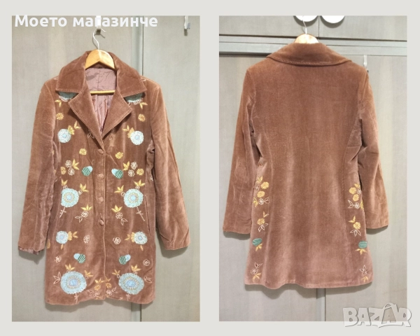 Кадифено палто с бродерия, размер M