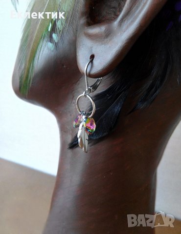 Обеци с висулки от неръждаема стомана и кристалчета, снимка 3 - Обеци - 38013916