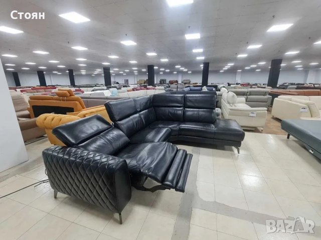 Черен кожен ъглов диван с електрически релаксиращ механизъм, снимка 11 - Дивани и мека мебел - 39963873
