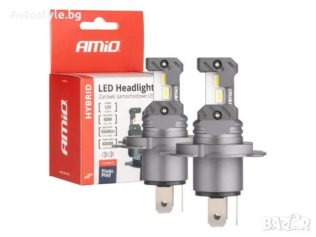 Крушки AMIO HYBRID LED H4/H19 6000K Canbus 60W, снимка 1