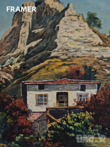 Г.Гатев Из Мелник пейзаж 1982 година картина с маслени бои , снимка 3 - Картини - 50917361