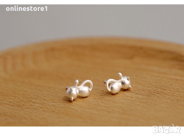 Сребърни Обеци Котенце - 925 печат сребро BT408, снимка 3 - Обеци - 28148471