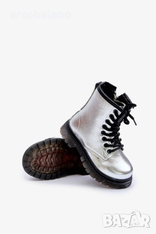 Детски сребърни изолирани лачени боти до глезена с цип Novita, снимка 6 - Детски боти и ботуши - 52363198