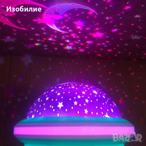 Цветна LED нощна лампа НЛО проектор със звездно небе, звезди и луна за детската стая и спокоен сън, снимка 5 - Настолни лампи - 52328905
