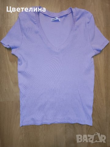 Дамска тениска в цвят люляк c V-образно деколте на CROPP размер L цена 13 лв., снимка 1 - Тениски - 43023658