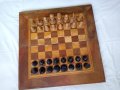 Стар шах за игра в дървена кутия, голяма, дървена табла , снимка 2