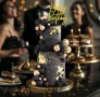 Комплект черни златисти топчета от стиропор с топер "Happy birthday" за декорация на торта , снимка 3