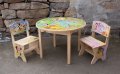 детска дървена рисувана маса с 2 стола, снимка 5