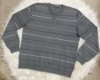 УНИКАЛЕН мъжки пуловер с остро деколте - сив на ситно райе, снимка 1