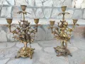Комплект старинни испански тройни бронзови свещници с фигури на херувими , снимка 3
