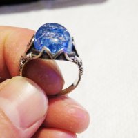 мъжки сребърен пръстен, стар голям сребърен османски пръстен с голям син камък, турски пръстен, снимка 2 - Пръстени - 35483081