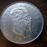 Италия 5 лири, 1872, сребро, снимка 2 - Нумизматика и бонистика - 43311587