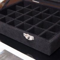 Черна кадифена кутия за съхранение на бижута със стъклен прозорец и органайзер с 24 отделения, снимка 4 - Други - 43392587