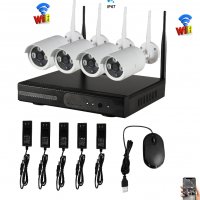 Безжичен комплект WiFi 4CH NVR DVR + 4 IP Wireless камери готов 1080P Full HD безжичен пакет, снимка 1 - IP камери - 35020594