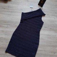 Нова колекция рокля в тъмно син цвят с брокат и едно рамо на намаление, снимка 1 - Рокли - 27695469