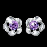  Outlet Sale Сребърни обеци цветя,колекция"Flowers",purple/нови, снимка 1 - Колиета, медальони, синджири - 44138523