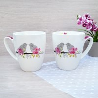 2953 Комплект керамични чаши за чай Влюбени врабчета, в кутия, снимка 4 - Чаши - 37986748