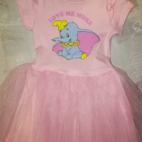 Розови рокли с тюл, има картинка слонче и къдрички на раменете. , снимка 1 - Детски рокли и поли - 40859007