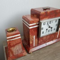 Комплект античен мраморен каминен часовник с два свещника, снимка 5 - Антикварни и старинни предмети - 33184199