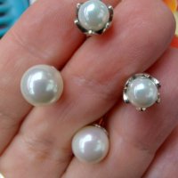Сребърни обеци с естествени бели сладководни перли / проба s925 , снимка 1 - Обеци - 32696047