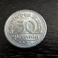 Райх монета - Германия - 50 пфенига | 1920г.; серия F, снимка 1 - Нумизматика и бонистика - 28578142