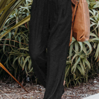 Дамски панталон в черно, с висока талия и широки крачоли, снимка 2 - Панталони - 44893328
