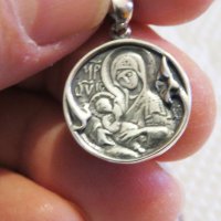Стар сребърен медальон Дева Мария, богородица Млекопитателка - при трудно раждане с молитва гърба, снимка 1 - Колиета, медальони, синджири - 33292553