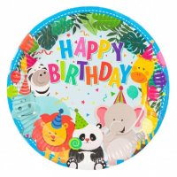 Happy Birthday Сафари Джунгла Зоо Диви Животни 6 бр големи парти чинии чинийки, снимка 1 - Чинии - 34642648