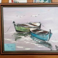 5бр.Маслени картини  Лодки и морета. . , снимка 2 - Картини - 26613885