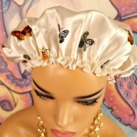👑💗Класически Модел Шапка Боне с Ластик за Прибиране на Буйна Коса/Къдрици Дизайн-Пеперуди КОД 3271, снимка 4 - Аксесоари за коса - 44014123