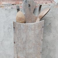 Стар дървен приборник, поставка за лъжици и други., снимка 1 - Антикварни и старинни предмети - 36799432