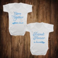 Бебешки бодита за близнаци с щампа Born together Friends forever 