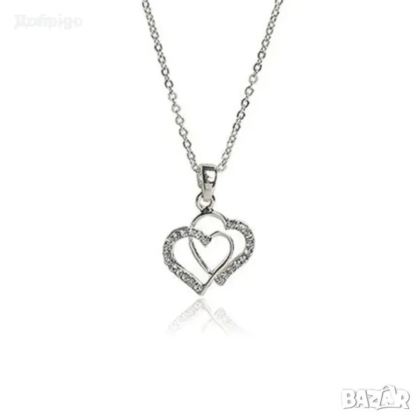 Стоманено Колие с Висулка Две Сърца, снимка 1