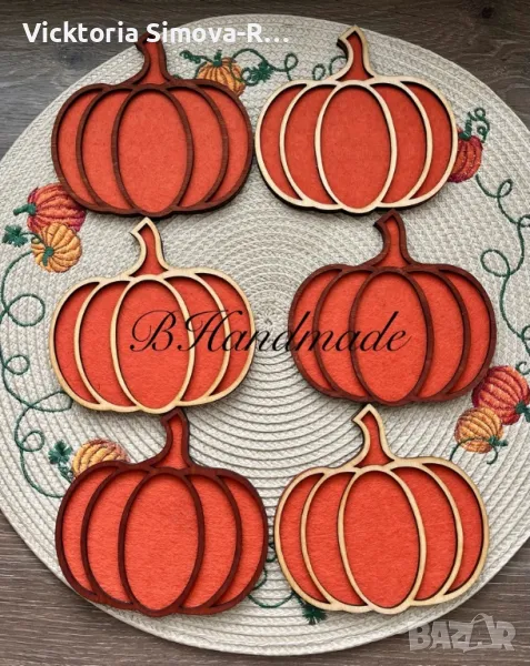 Сет от дървени, ръчноизработени подложки за кафе, чай с гормата на тикви, снимка 1