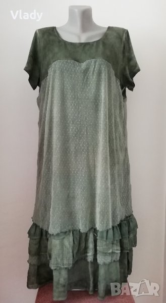 Зелена рокля с волани, ретро, снимка 1