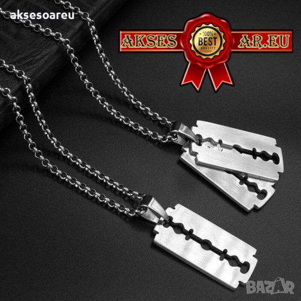 Колие бръснарско ножче  от неръждаема стомана бръснач медальон бижута стомана огърлици висулки с вер, снимка 1