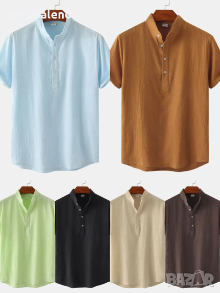 Мъжка памучна риза с яка и къс ръкав, 7цвята , снимка 1