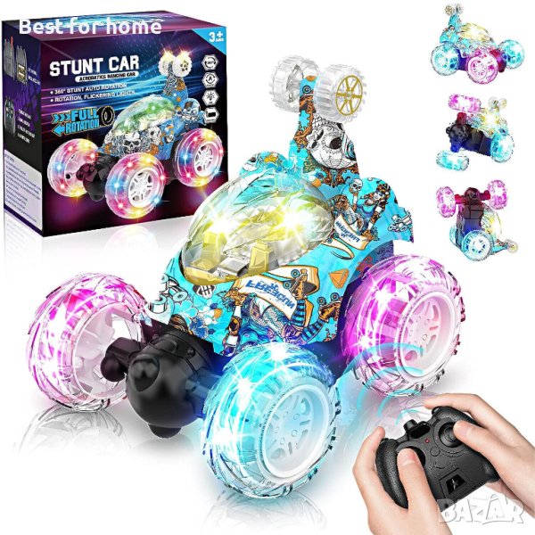Акумулаторна кола с дистанционно управление  RC Stunt Car 360°Flips Rotation с LED светлина и музика, снимка 1