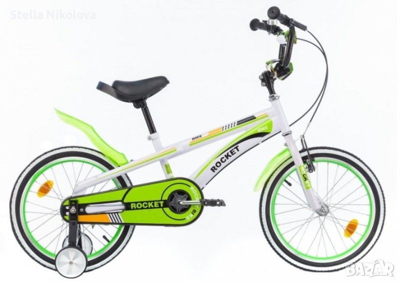Детско колело BMX ROCKET 18 инча - бяло/зелено, помощни гуми, снимка 1