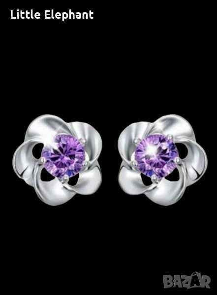 Сребърни обеци цветя,колекция"Flowers",purple/нови, снимка 1