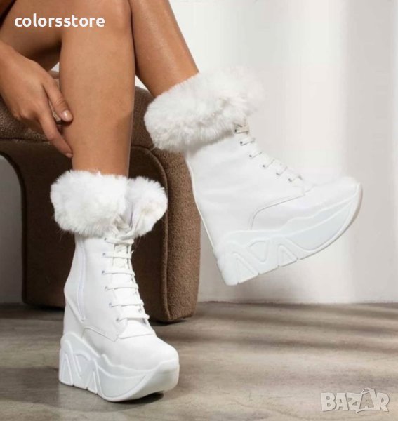 Боти на платформа - бяла кожа - BPH1, снимка 1