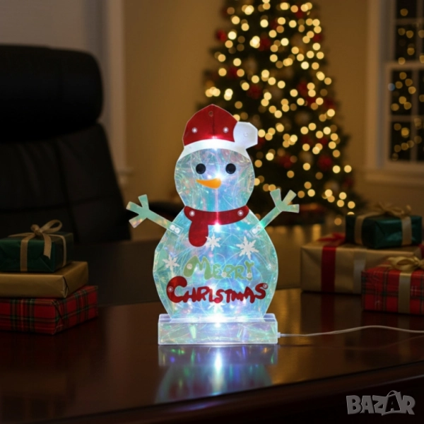 LED светещ снежен човек Merry Christmas, снимка 1