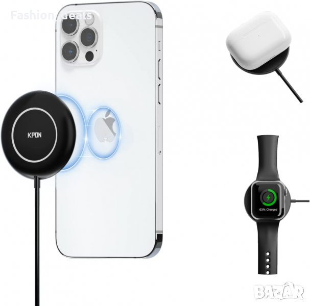 Ново магнитно безжично зарядно за телефон часовник iPhone Apple Watch, снимка 1