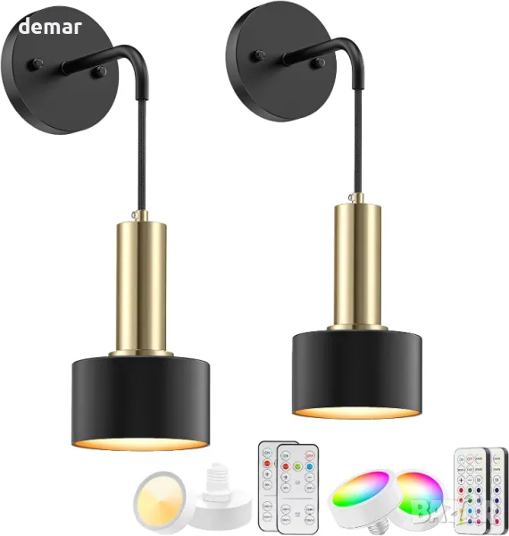 LABOREDUCER Стенни лампи, работещи с батерии, комплект от 2, дистанционни, RGB 13 цвята, снимка 1