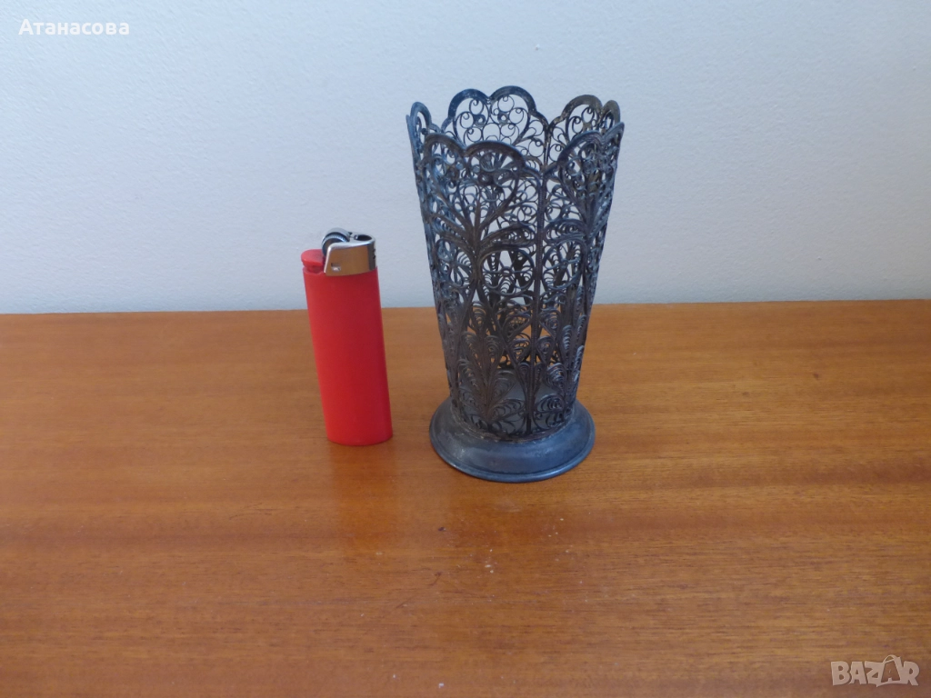 Руски посребрен подстакан ваза филигран 1960 г, снимка 1